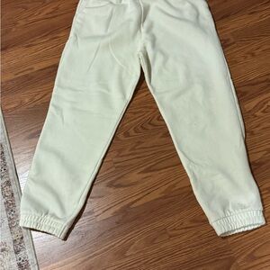 Zara Cream Sweat Pants with Elastic Cuffs and Drawstring Waist
